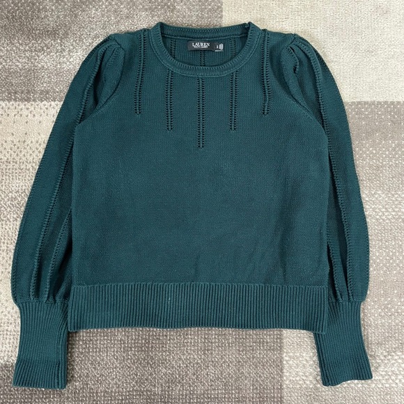 Lauren Ralph Lauren Sweaters - Lauren Ralph Lauren Women Knit Sweater Puff Sleeve Crew Neck Green Size L